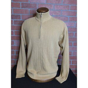 T. Harris London Mens Vintage Tan Ribbed Knit Half-Zip Sweater M Grandpa